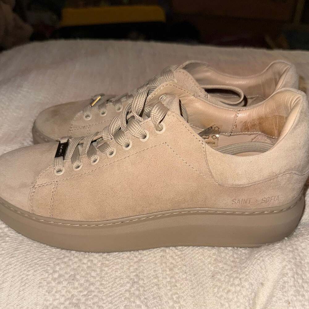Saint + Sofia Beige Suede Platform Sneakers Size 7 (38) Camel Suede